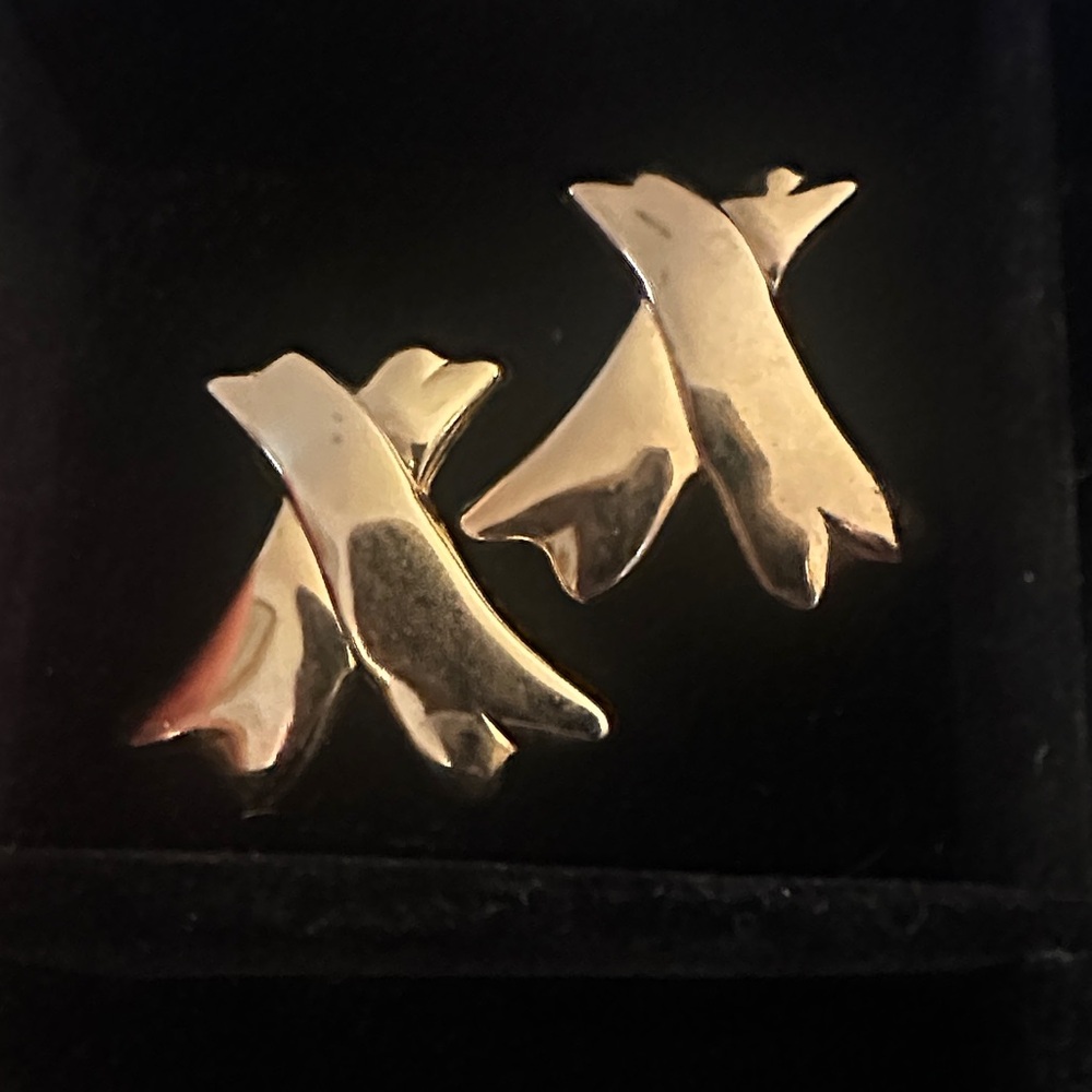 Vintage 90s Gold Tone Abstract Ribbon “X”  Stud Earrings
